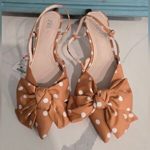 Zara Women's Tan Polka Dot Slingback Shoes